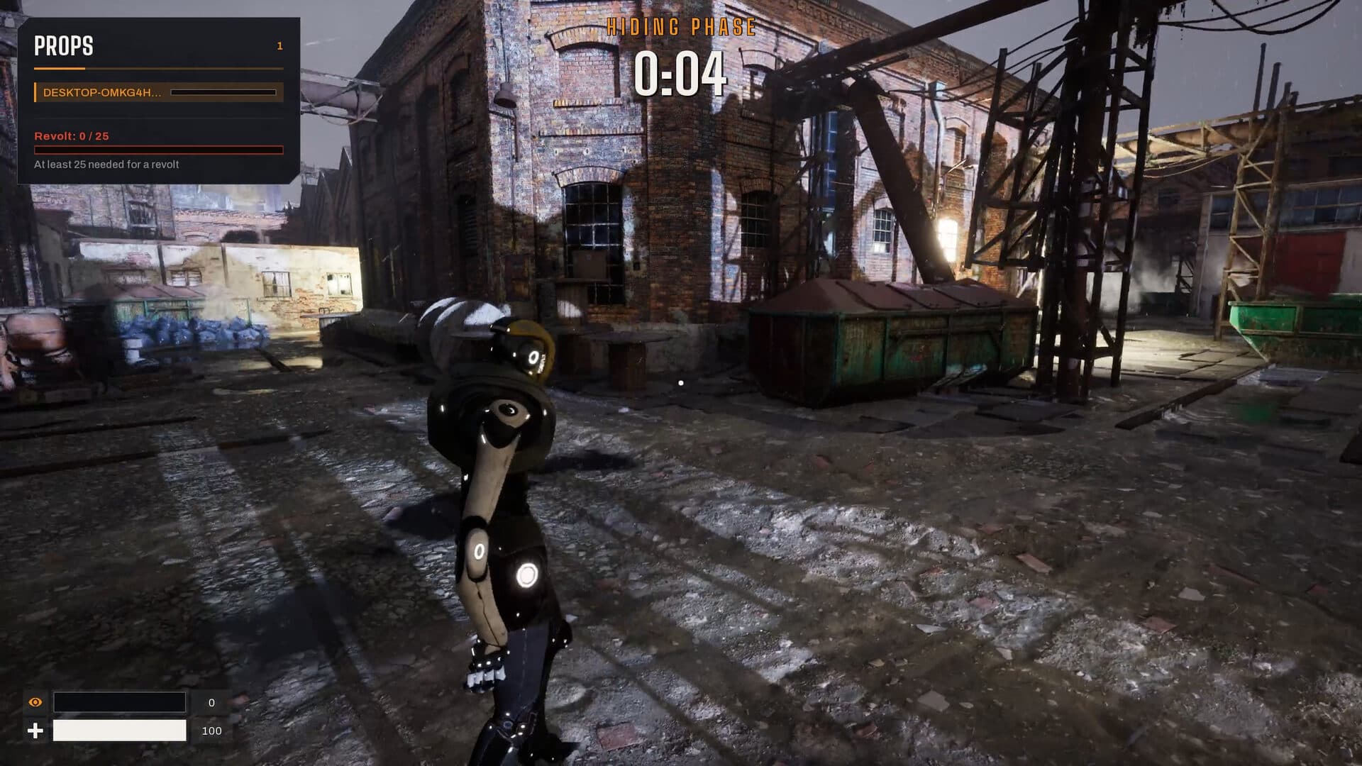 Hiding phase countdown next to a dumpster